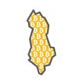 Albania country map with bitcoin crypto currency logo
