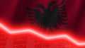 Albania economic downturn red negative neon line light. Business and financial money market crisis concept, 3D Illustration