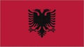 Albania embroidery flag. Albanian emblem stitched fabric. Embroidered coat of arms. Country symbol textile background