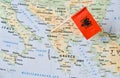 Albania flag pin on map