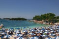 Albania, ksamil -13 July 2018. Tourists are resting on the beach of the Ionian Sea