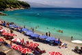 Albania, ksamil -17 July 2018. Tourists are resting on the beach of the Ionian Sea