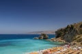 Albania, ksamil -14 July 2018. Tourists are resting on the beach of the Ionian Sea