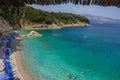 Albania, ksamil -17 July 2018. Tourists are resting on the beach of the Ionian Sea