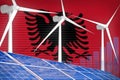 Albania solar and wind energy digital graph concept - renewable natural energy industrial illustration. 3D Illustration