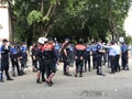 Angry police.protesting the destruction of the theater .Albania,Tirana