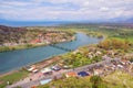 Albania. View of Buna river, Shkoder city and Lake Shkodra in spring Royalty Free Stock Photo