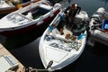 Albanian fishermen selling fish from fishing boats in Sarande