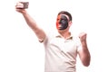 Albanian football fan take selfie photo with phone Royalty Free Stock Photo