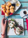 Albanian traditional food for breakfast top view