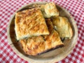 Albanian traditional food fresh vegetables and home made pie. Royalty Free Stock Photo