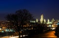 Albany NY at night from Rennsaeler on the Hudson River with light reflections