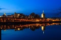 Albany NY skyline at night reflections off the Hudson River Royalty Free Stock Photo