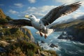 Albatross flying over the ocean cliffs.