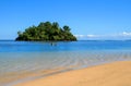 Albatross Island view from Upolu Island coast,pristine tropical coastal paradise with crystal pure blue waters in central Pacific