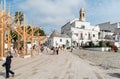 Tourists visiting ancient village Alberobello, in province of Bari in Puglia