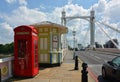 Albert Bridge. Red Telephone Box. London. Royalty Free Stock Photo