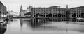 Albert Dock panorama monochrome