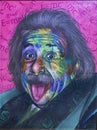 Albert Einstein Colorful Persona A Canvas Modern Art Illustration with Brush and spray Strokes and Vibrant Background Royalty Free Stock Photo