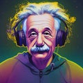 Crazy Albert Einstein colored portrait vector illustration poster template