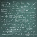 Albert Einstein law theory and physics mathematical formula equation, doodle handwriting icon in blackboard background with Royalty Free Stock Photo