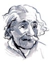 Albert Einstein portrait. Outline sketch. Freehand drawing with gouache