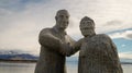 Alberto de agostini statue at the waterfront of Puerto Natales in Chile. Royalty Free Stock Photo