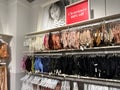 Display of bras, bralettes and athleisure fashion clothing at an Aerie women`s clothing