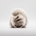 Albino Australian Echidna on minimalist white background