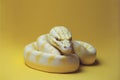 Albino Burmese Python Python molurus bivittatus isolated on yellow background. ai generative. Royalty Free Stock Photo