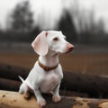 Albino dachshund, unusual white coloring of the dog, portrait, close-up,