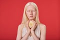 Albino girl with natural beauty with flower