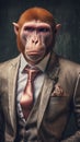 Albino monkey dressed in an elegant suit with a nice tie