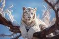 albino tiger on top of the tree seen from below and blue sky in the background - Wallpaper 4