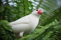 Albino white java sparrow bird perched on the fern branch Royalty Free Stock Photo