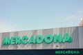 Albir, Spain - May 27, 2023: Mercadona supermarket logo on Mercadona store wall. Mercadona is popular supermarket chain