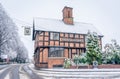 Albrighton, UK - Dec 28, 2020: Shrewsbury Arms covered in snow. Royalty Free Stock Photo