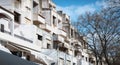 Architecture detail of abandoned tourist buildings in the city center of Albufeira, Portugal