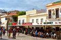 Albufeira tourists eating and drinking in restaurants in the old