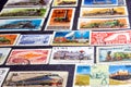 Album page with postage stamps with trains and locomotives - Mosco
