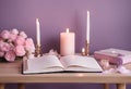 album pink purple photo plaid beige feminine elegant workspace desk background gypsophilflowers heart candle notebook pastel