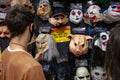 Albuquerque, New Mexico/ USA - September 23 2020: Man and woman in COVID-19 pandemic masks look at Halloween masks