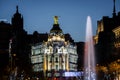 Alcala and Cibeles fountain in Madrid at dusk