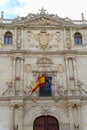 Alcala de Henares, Madrid, Spain, Octubre 16, 2022: Facade of the building of the College of Saint Ildefonso, seat of the