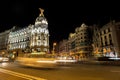 Alcala and Gran Via street in Madrid at night Royalty Free Stock Photo