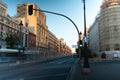 Alcala street in the early hours of the morning in Madrid. Spain.