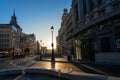 Dawn light on an important street in downtown Madrid. Spain.