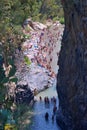 ALCANTARA, ITALY - AUGUST, 2015: People enjoy ice-cold water of Alcantara river in the Alcantara river park in August, 2015 in Sic