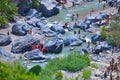 ALCANTARA, ITALY - AUGUST, 2015: People enjoy ice-cold water of Alcantara river in the Alcantara river park in August, 2015 in Sic