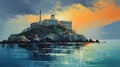 Alcatraz Echoes: Impressionistic Canvas Revealing the Island\'s Enigmatic Aura